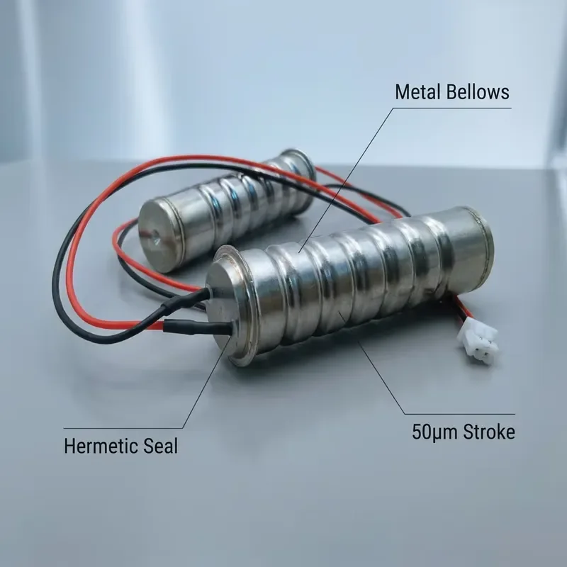 Sealed Piezo Actuator Metal Bellows 50μm Stroke 800N IP68 for Mass Flow Controller and Valve Driving