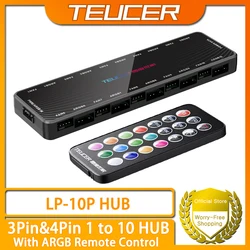 TEUCER LP-10P 12V 4Pin PWM & 5V 3Pin ARGB Fan Hub - 10-Way Sync, zasilany SATA, adresowalny rozdzielacz RGB do chłodzenia PC