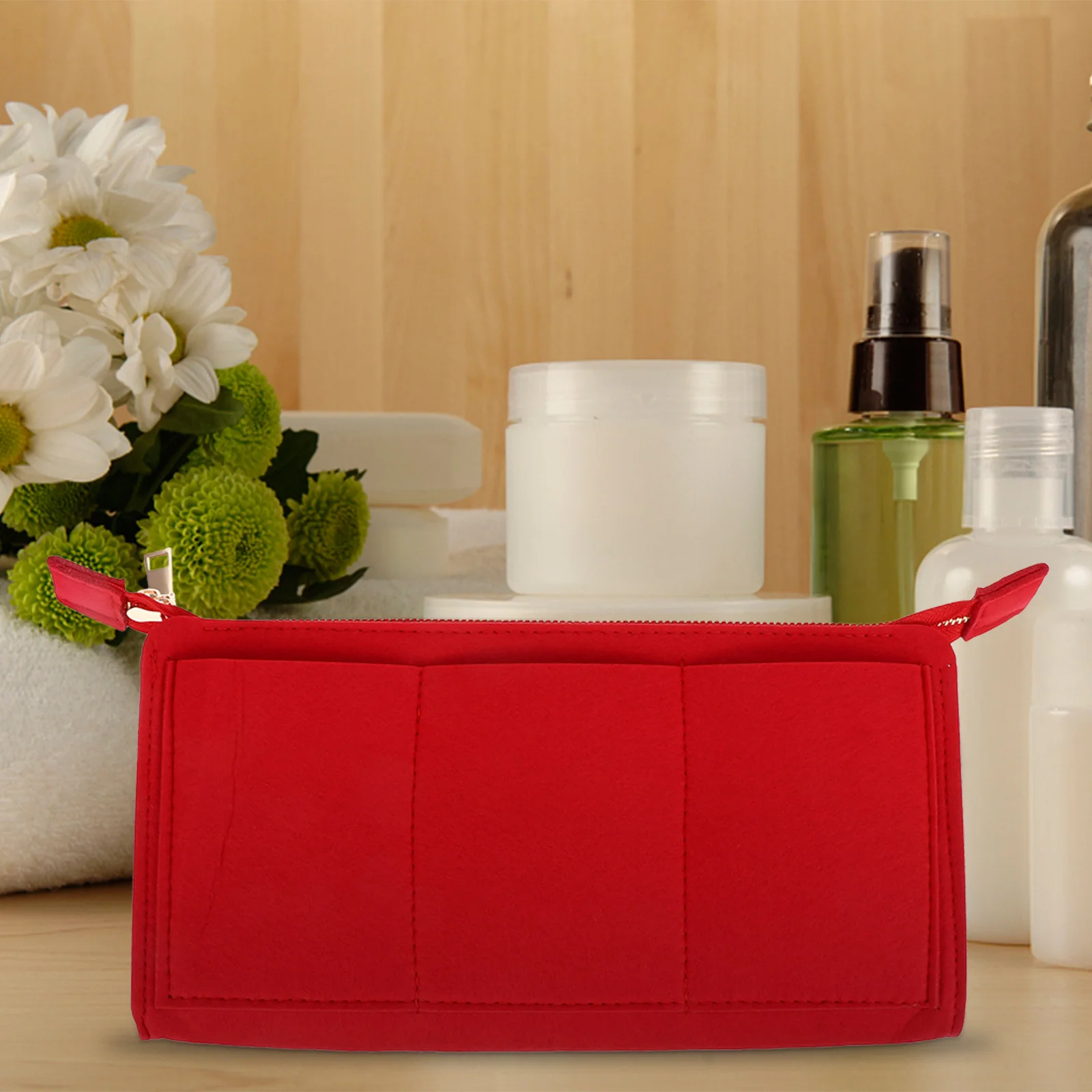 

1Pcs Foldable Felt Bag Multi Layer Makeup Storage Organizer Travel Portable Toiletry Bag Large Capacity Lightweight