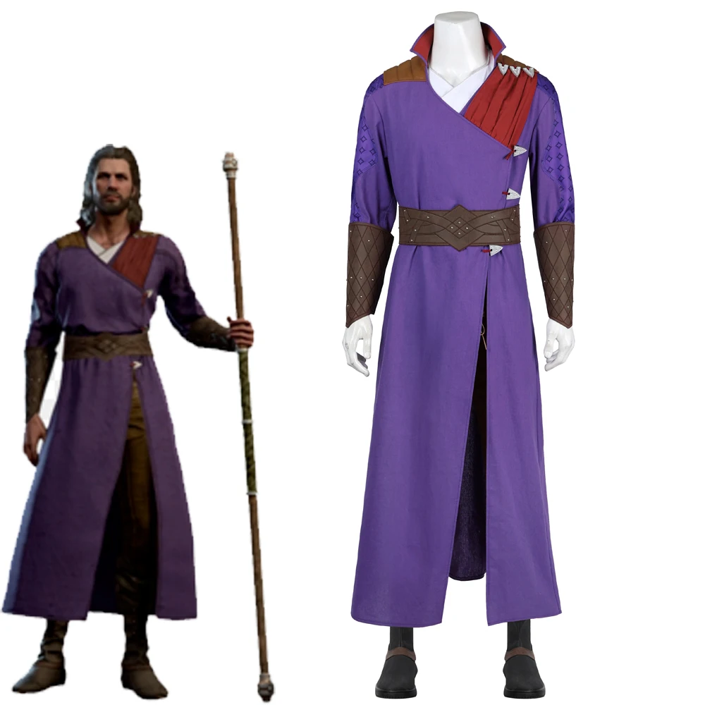 

Game Baldur Cosplay Gate Costume BG 3 Gale Dekarios Purple Suit for Men Halloween Carnival Outfit with Shoes