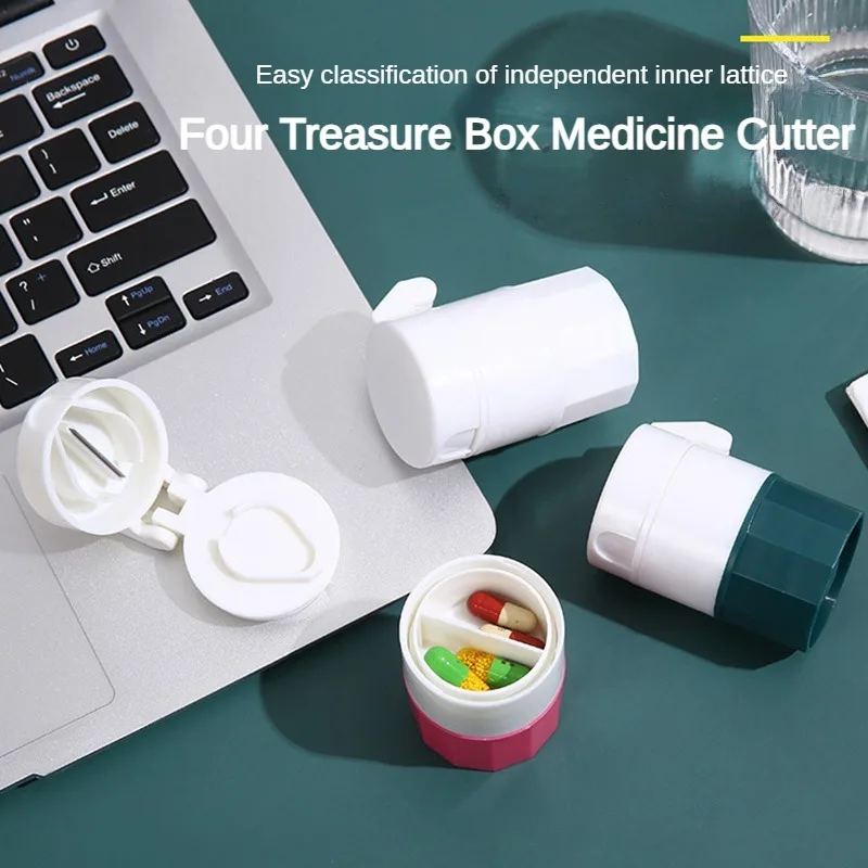 4 In 1 Portable Pill Case Medicine Splitter Powder Pastillero Grinder Pill Cutter Medicine Box Storage Drug Container Pillbox