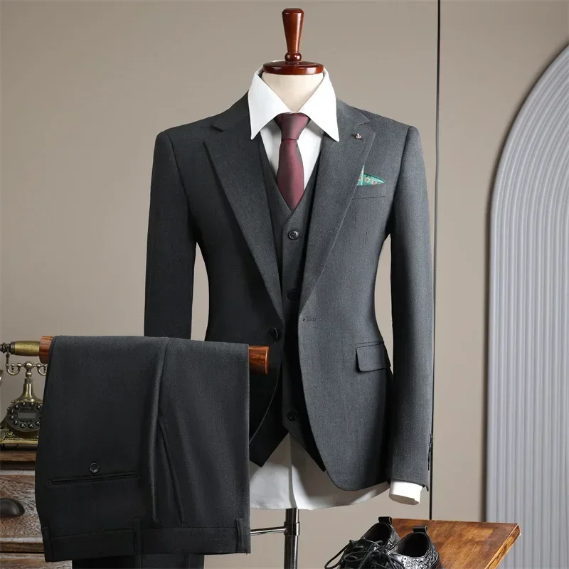 (21) Customized Fashionable British Style Handsome Groom’s High-end Wedding Suit