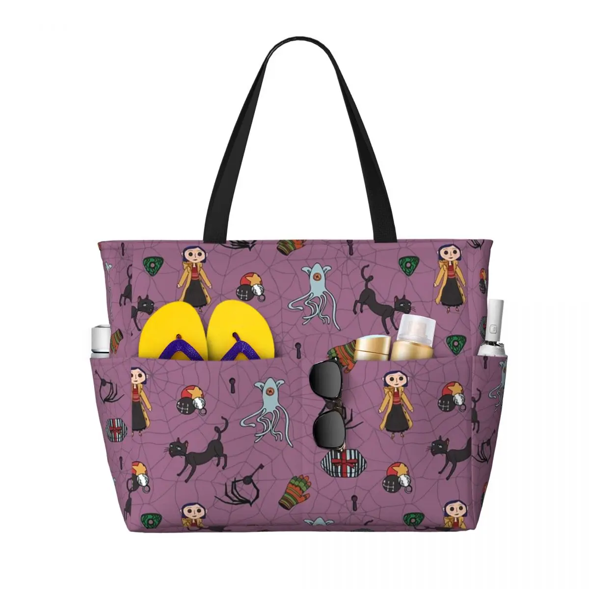 

Custom Horror Movie Coraline Travel Tote Bag Women Large Capacity Halloween Groceries Shoulder Shopper Bags