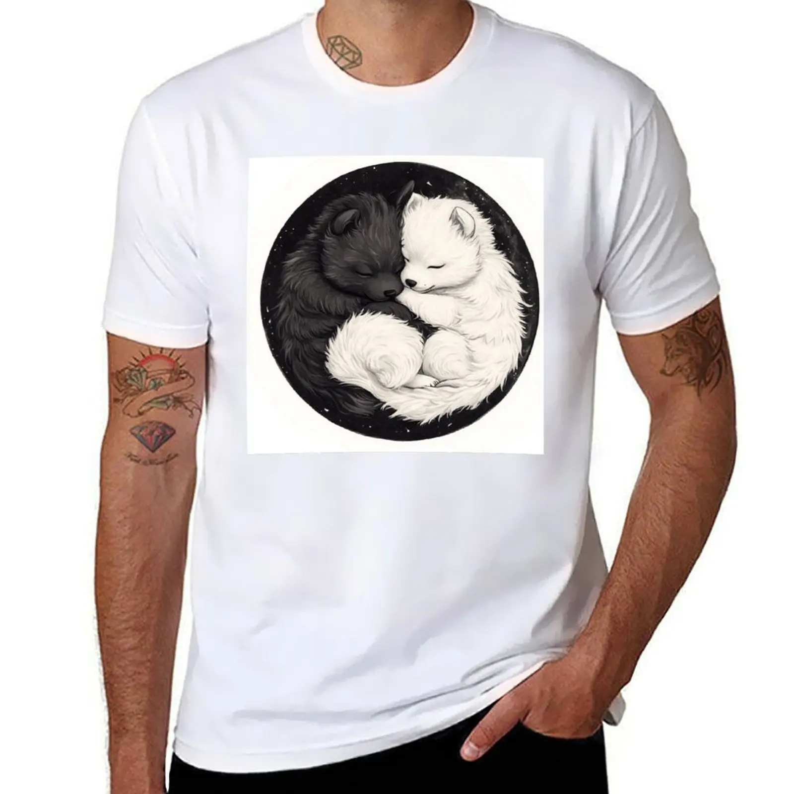 

Yin-Yang with Puppies T-Shirt cotton t shirt man black cotton t-shirt plain for man package T-Shirt