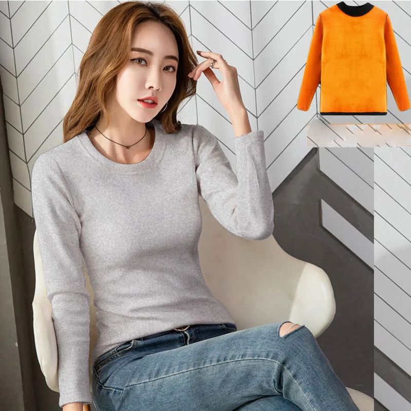 Winter Thermal Underwear Women\'s Thick One-piece Tops Wear Autumn Clothes Mid-high Collar Bottoming Shirt