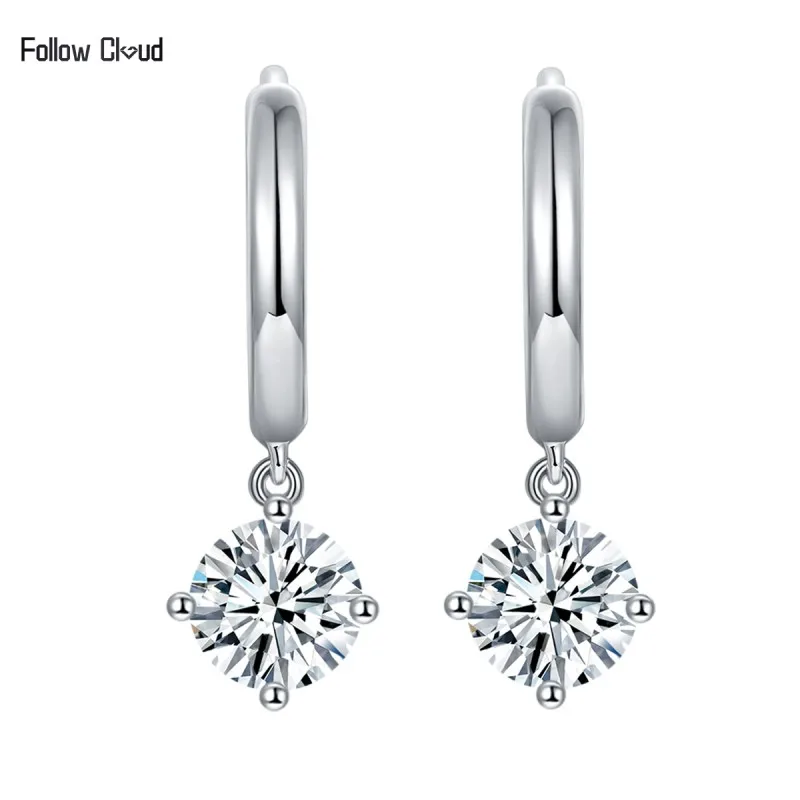 

Follow Cloud 1.0ct White Gold Plated Moissanite Classic Four Paws Hoop Drop Earrings for Women 925 Solid Silver Wedding Jewelry