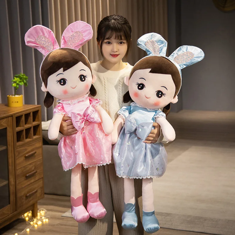 45-100cm Kawaii Plush Girl Dolls with Rabbit Ear Soft Stuffed Dolls Lovely Plush Toys Pillow for Kids Birthday Valentine Gift