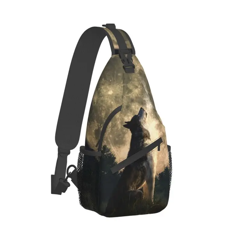 Custom Howling Wolf Sling Bags for Men Cool Wild Animal Shoulder Crossbody Chest Backpack Cycling Camping Daypack