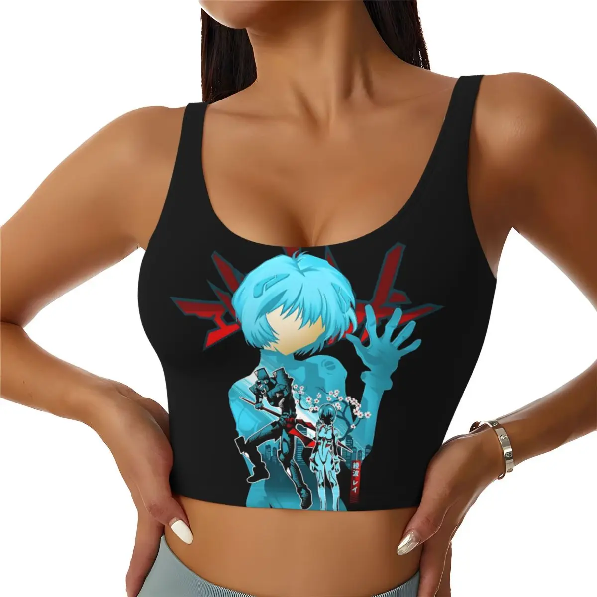 

Custom Women's Evangelion Japan Cartoon Sports Bra High Impact Gym Workout Running Crop Tank Tops