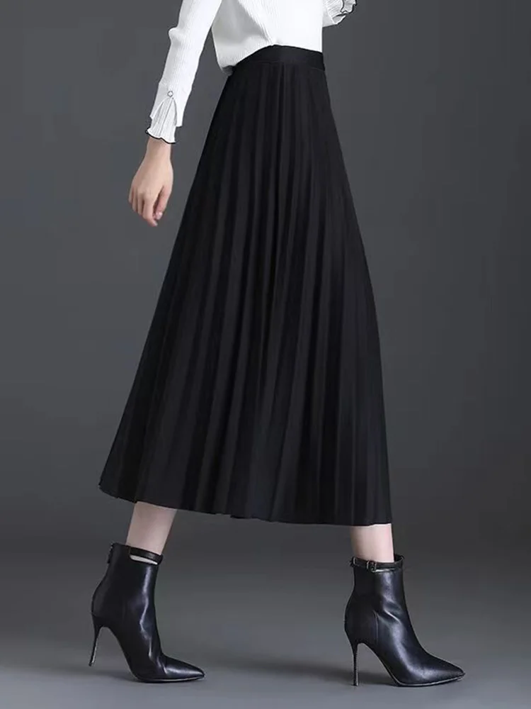 Spring Woolen skirt female pleated skirt spring autumn long skirt high waist thin light cooked organ skirt boho long skirts