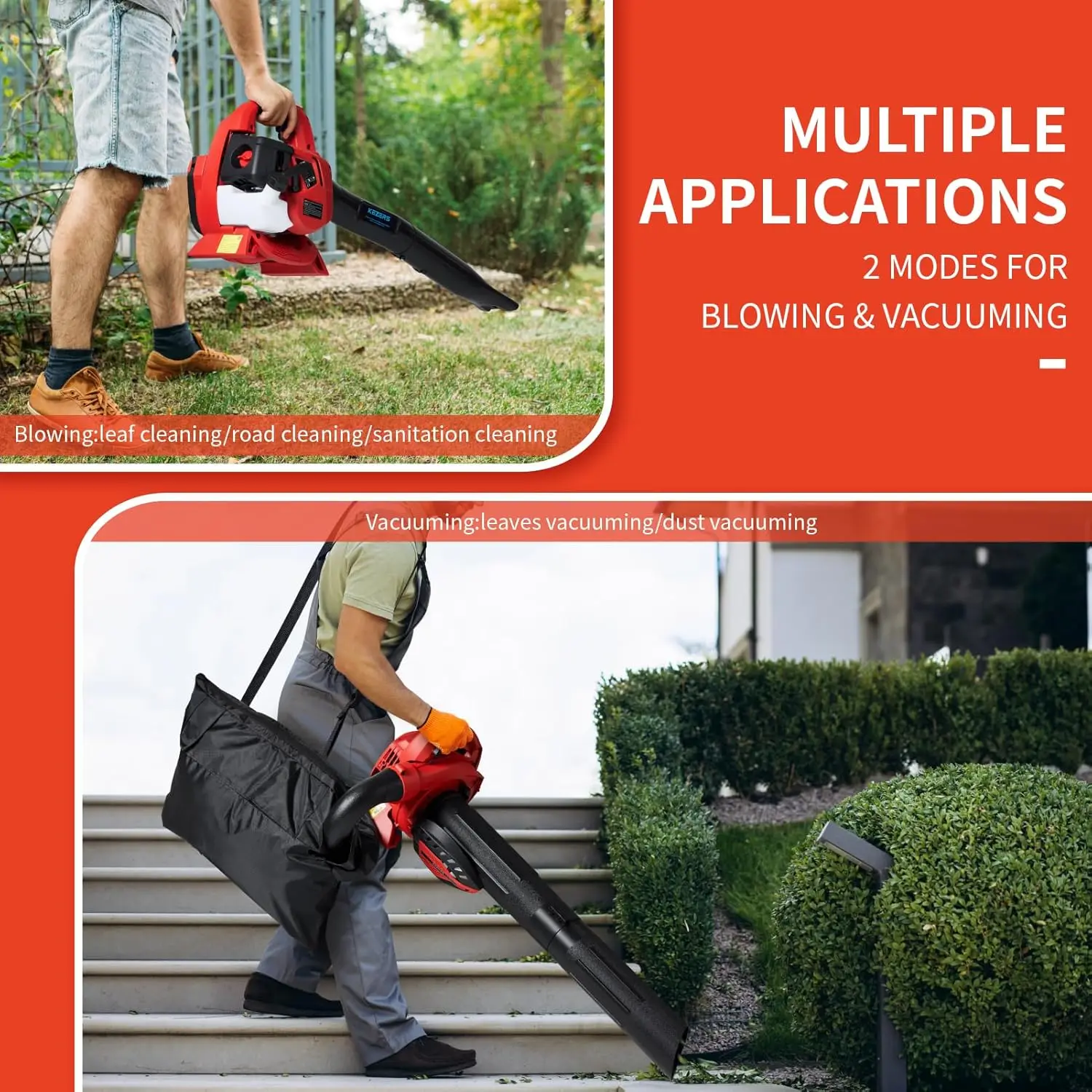 منفاخ أوراق الغاز، 26CC منفاخ أوراق الشجر المحمول بدورتين، أداة العناية بالعشب 2 في 1 مع منفاخ أوراق الشجر والفراغ، تدفق هواء 180CFM، سرعة 152 ميجا في الساعة، Id