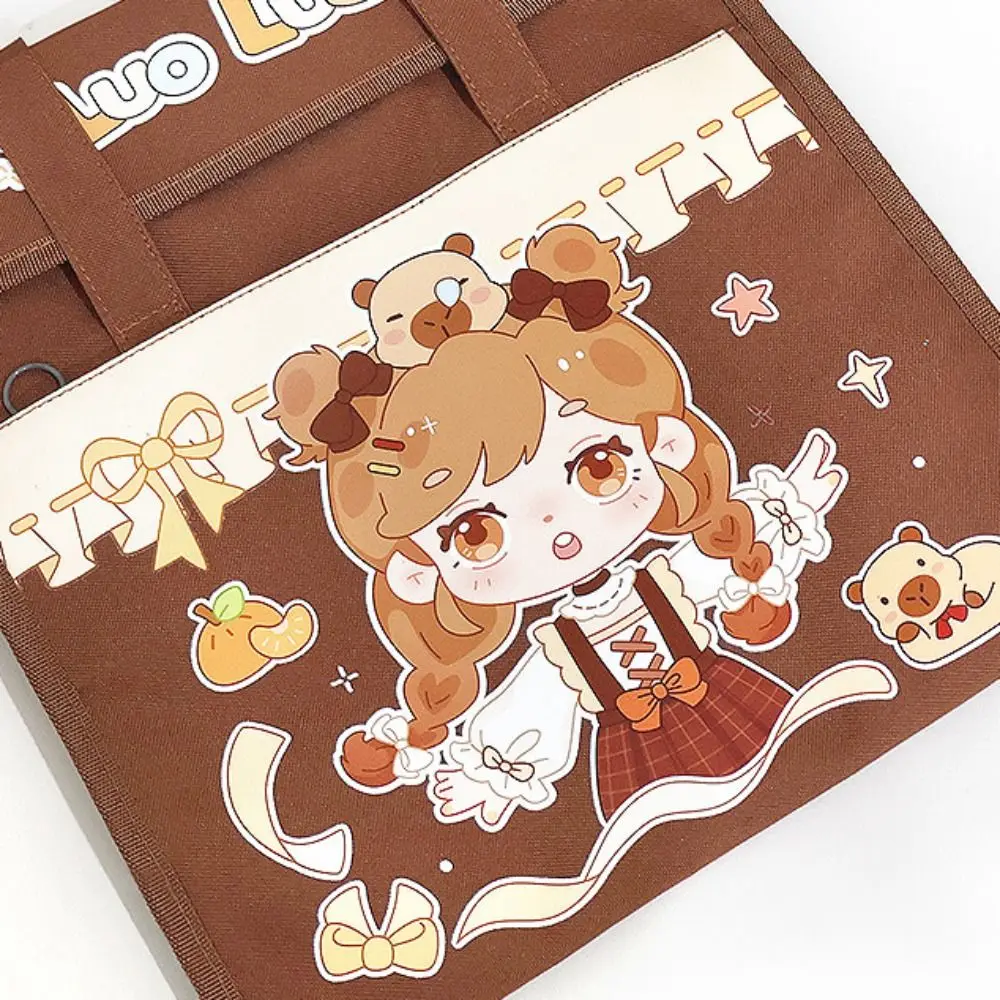 Multifunction Cartoon Tote Tutorial Bag Large-capacity Handheld Capybara Tote School Bag Side Mesh Pocket Portable
