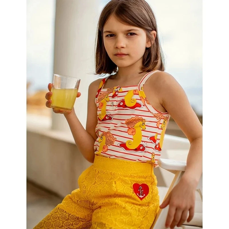 2023 New Kids Boys Sweatshirts Mini Rodini Boy Girl Hippocampus Shirt Vest Girl Long Sleeve Clothes Yellow Pants Suit