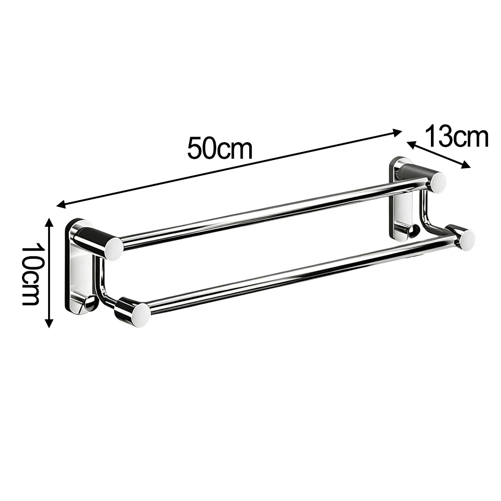 304 Stainless Steel Double Towel Bar for Bathroom with Polished Chrome Adjustable Width and 33 lb for maximum Load Support