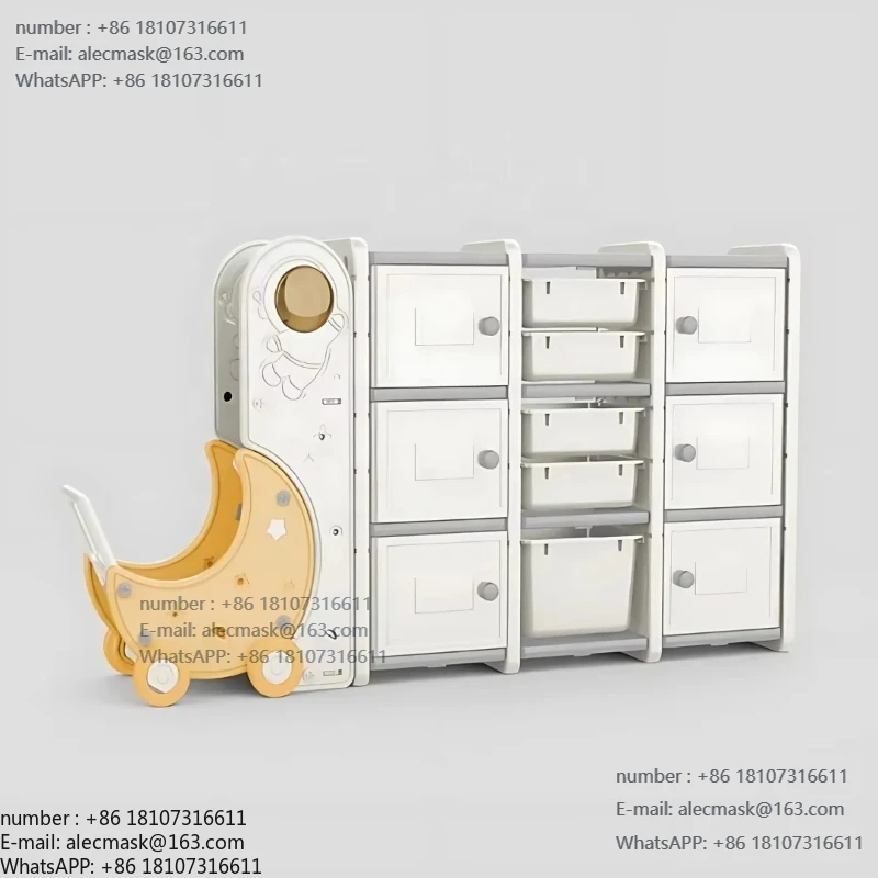 

Children's toy storage cabinet with moon cart Baby toy storage rack Level 3 toy storage rack