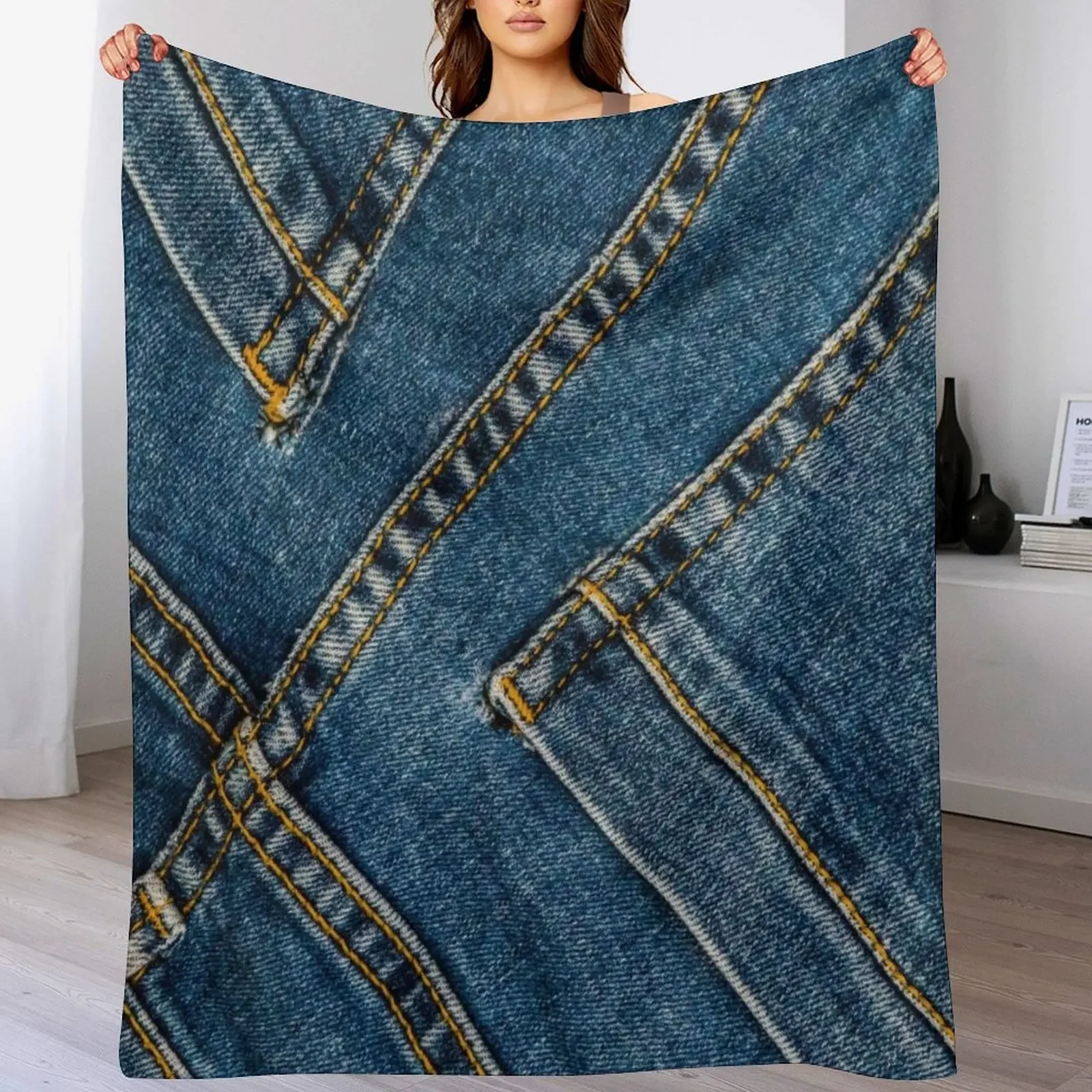 New Diagonal two pocket I love bluejeans denim Throw Blanket Lightweight Cozy Blanket for Bed Sofa