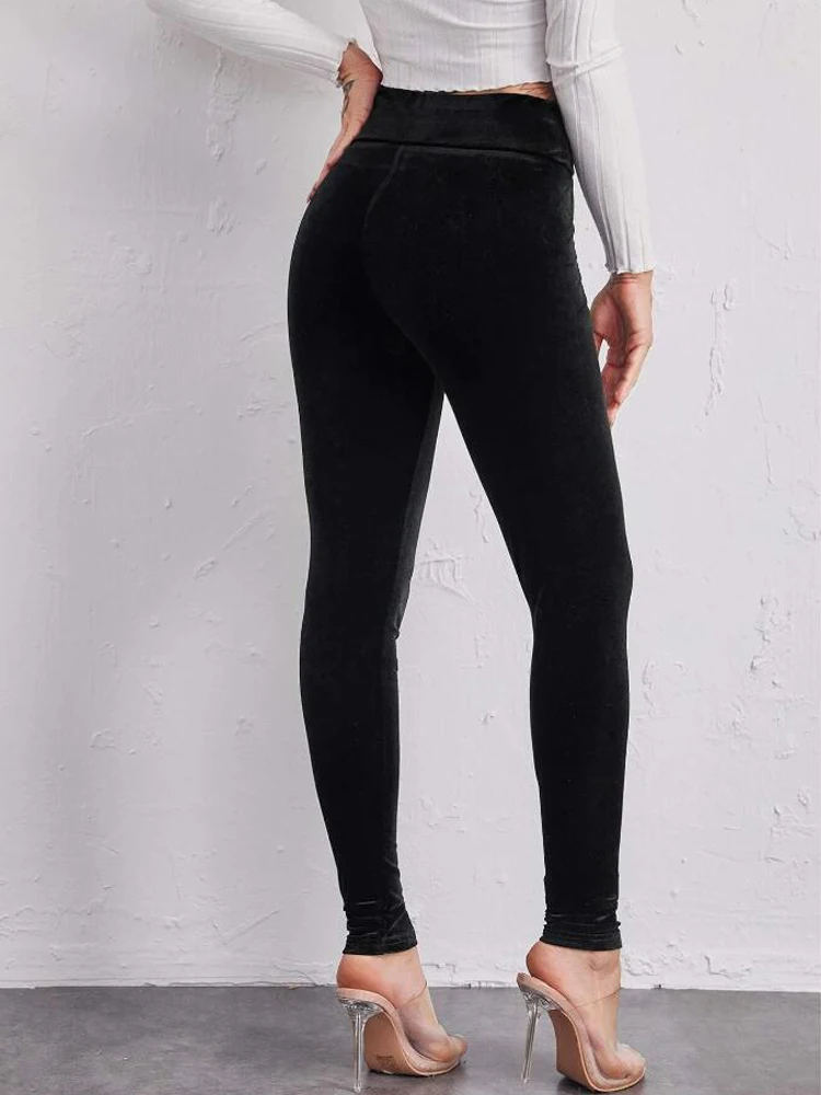 OUMENGKA Spring Elastic Waistband Velvet Skinny Women\'s Pencil Pants Stretch Slim Trousers Female Pencil Leggings S-4XL