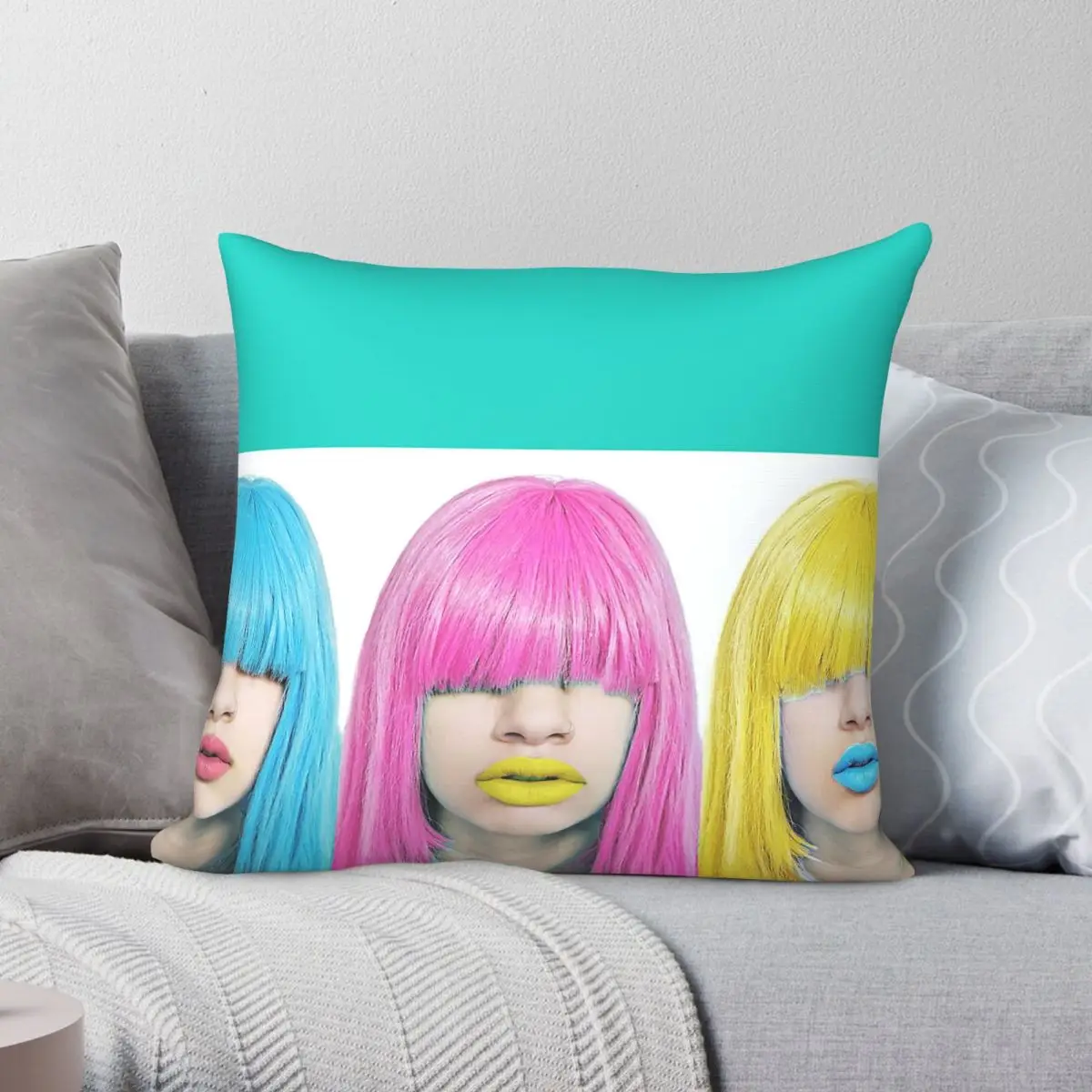 Emoticon Angel 3 Faces Square Pillowcase Polyester Linen Velvet Printed Zip Decor Pillow Case Home Cushion Cover