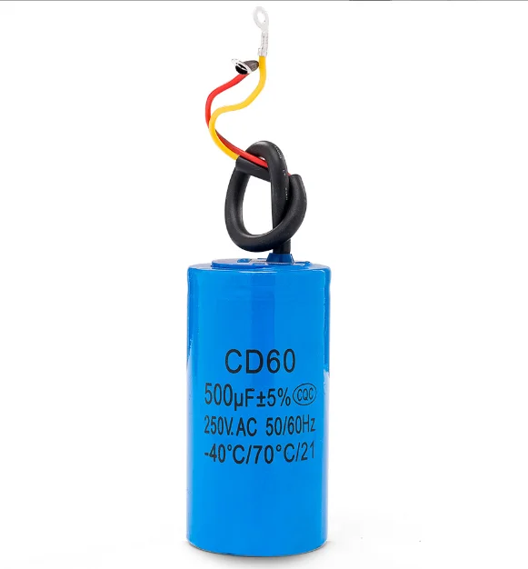 

CD60 500uF 250V AC Starting Capacitor For Heavy Duty Electric Motor Air Compressor Red Yellow Two Wires