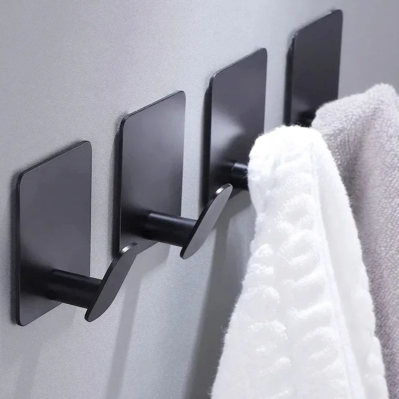 1pc/4pc Bathroom Clothes Hooks, Adhesive Wall Hooks, Stainless Steel Towel Racks, Bathroom Kitchen Hardware, Multi-Purpose Hooks