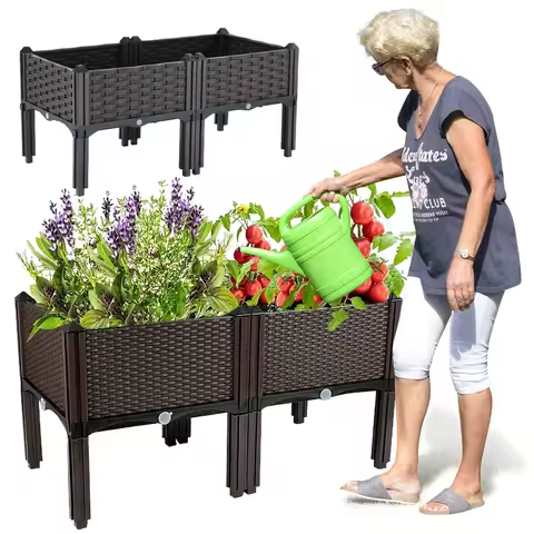 Elevated Plastic Raised Garden Bed Planter Above Ground Flower Vegetable Standing Box Garden Box for Garden Patio Deck Balcony