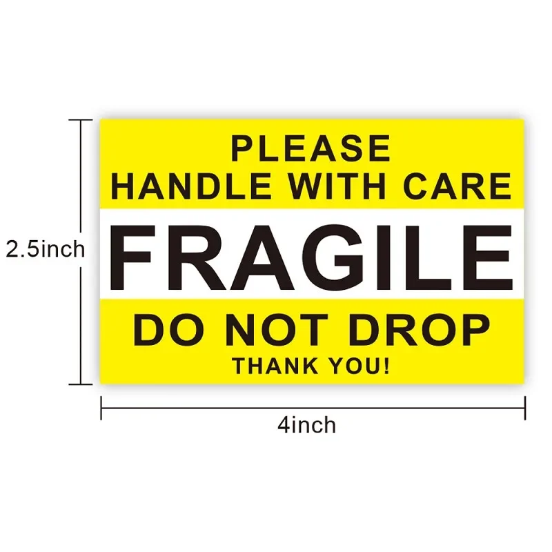 New 2.5x4 Inch/500pcs "Handle With Care Fragile DO NOT DROP Thank You" Warning Sticker Fragiles Caution Packaging Transportation