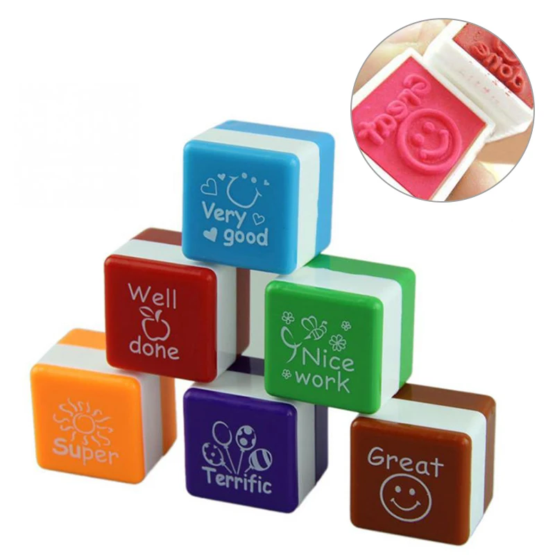 

cute Kid Stamp English Teacher Comment Stamper Praise Reward Seal Water Self-Inking DIY School Scrapbooking Toys