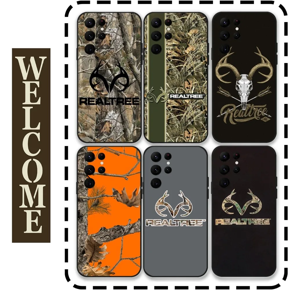 R-Realtree Real Tree Camo Phone Case for Samsung Galaxy S24 Ultra S22 S23 Ultra S21 S20 5G Protective Silicone TPU Funda