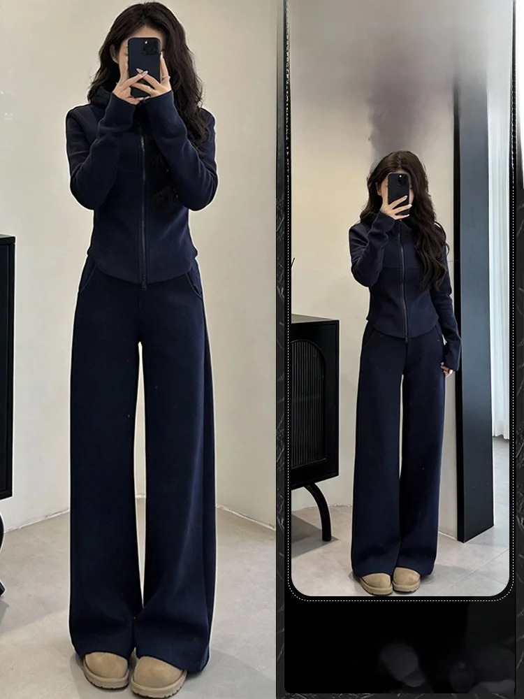 

Ele Casual Sportswear Set Women's Spring 2026 High Waist Wide Leg Pants Hoodie Two Piece Set Breathable Medium Thin