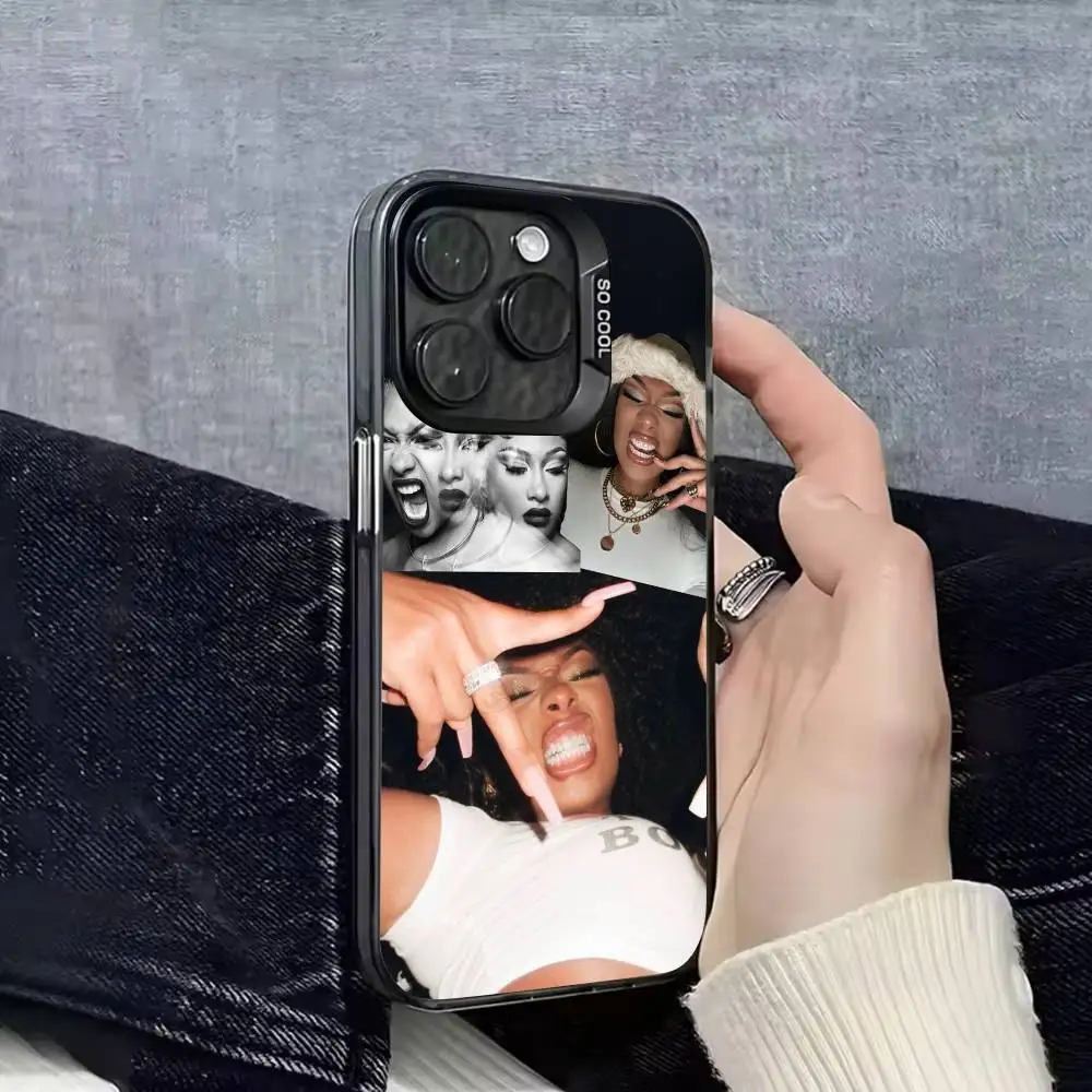 حافظة هاتف لهاتف آيفون 17,16,15,14,13,12,11,Pro,Max,Plus,E,SE4,Air,Mini Black IMD M-Megan Thee Stallion Cross Cover