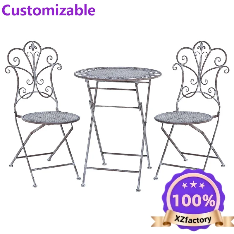 Factory Direct 2026 Old tables and chairs Outdoor leisure tables and chairs Retro wrought iron round table chairs Gardening with