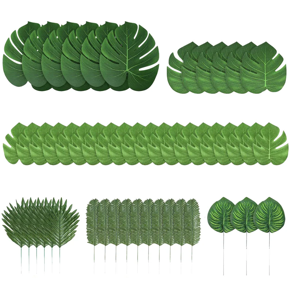 

90 Pcs Artificial Turtle Back Leaf Decoration Set Tropical Palm Tree Fake Monstera