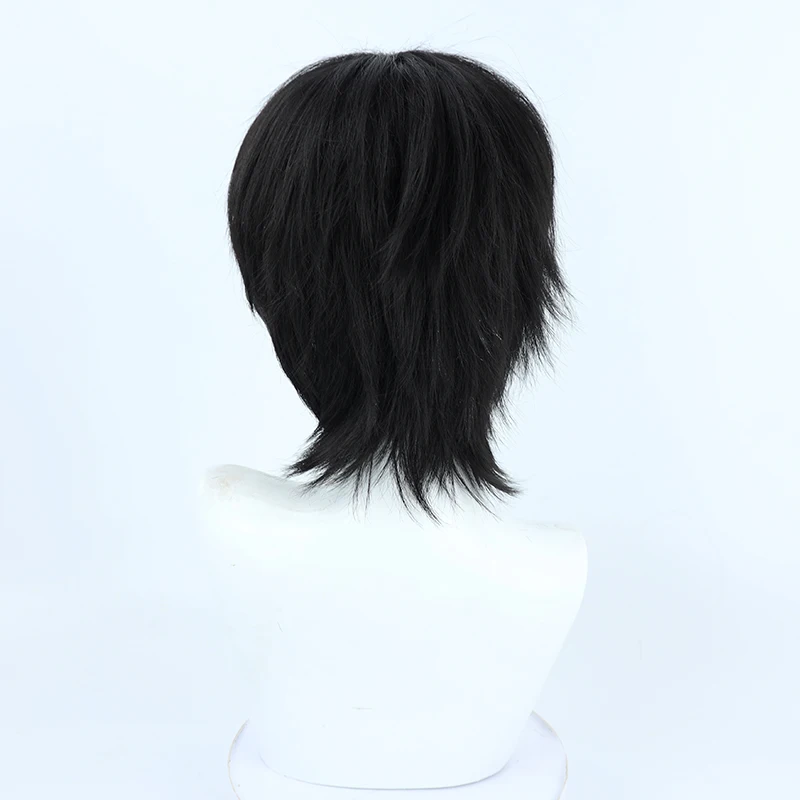 Anime Yoshida Hirofumi Cosplay Wig Black Short Heat Resistant Synthetic Hair Halloween Party Role Play + Wig Cap