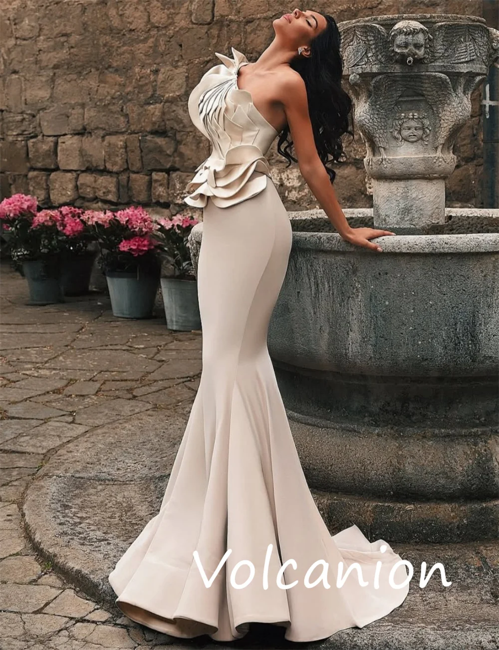 Customized Intricate Matching Jersey Pleat  Trumpet One-shoulder Long Dresses Bespoke Occasion Fashion