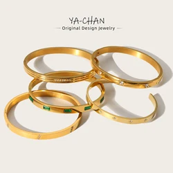 YACHAN Luxury 18K Gold Plated Zircon Crystal Stainless Steel Bracelets for Women Trend Simple Bangles Waterproof Jewelry