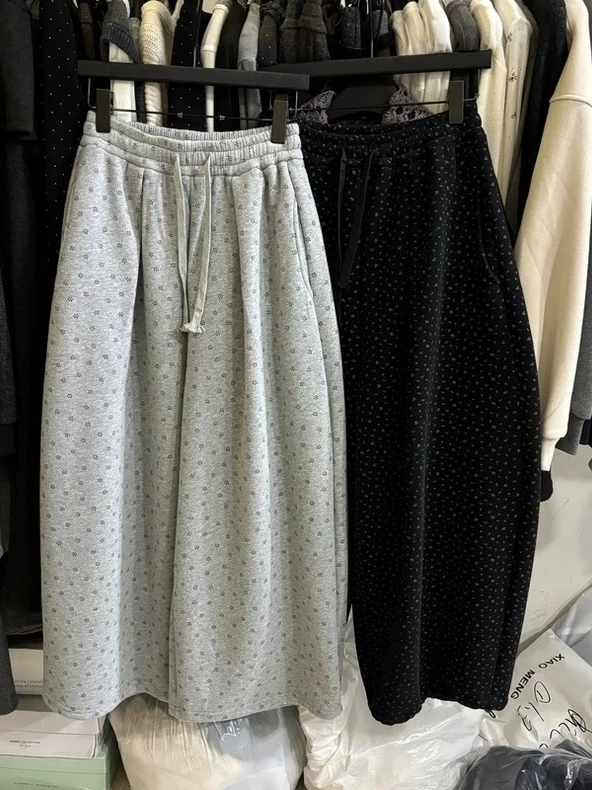 

Korean Sle Women's Thiened Fce Casual Pants High Waist Wide Leg Knife Small Floral Print Loose Fit Trousers