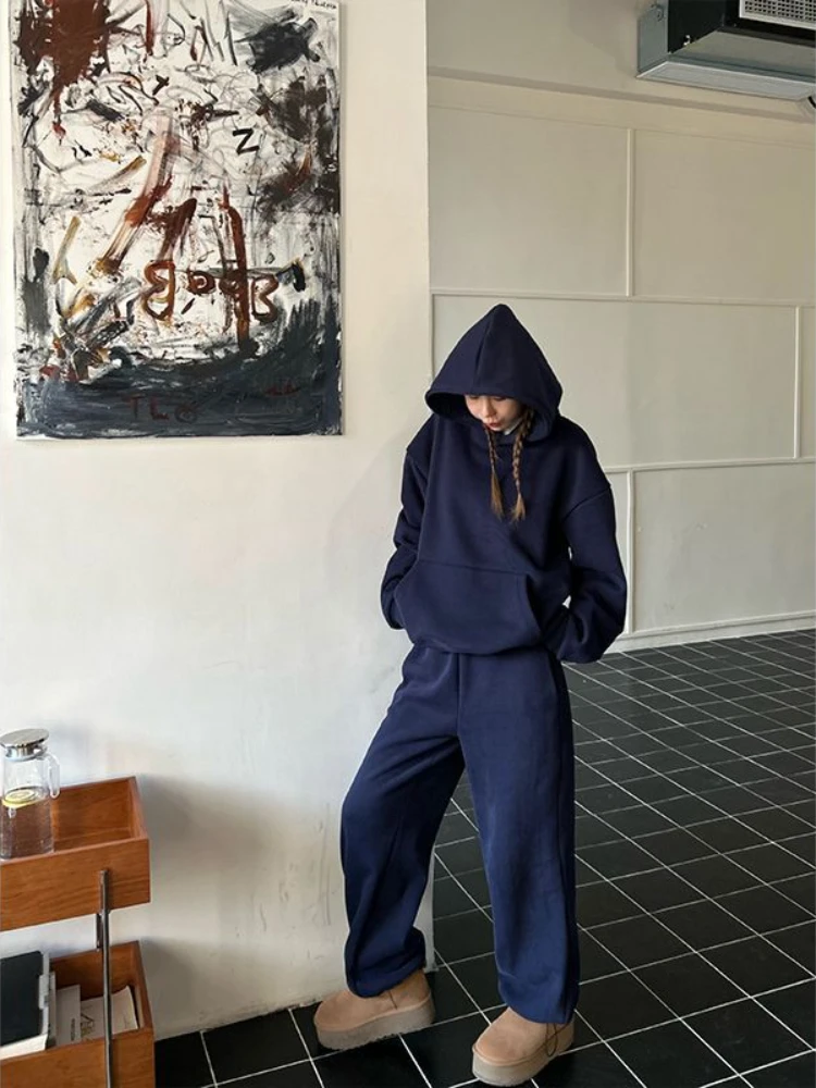 HOUZHOU Vintage Casual 2 Piece Sets Women Outfit Pant Sets Oversized Korean Style Tracksuit Autumn Basic Streetwear Harajuku