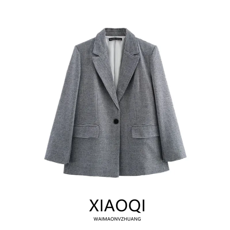 

Spring 2025 Women's Fashion Long Sleeve Commuter Versatile Plaid Straight Cut Suit Jacket Elegant Versatile Ladies'