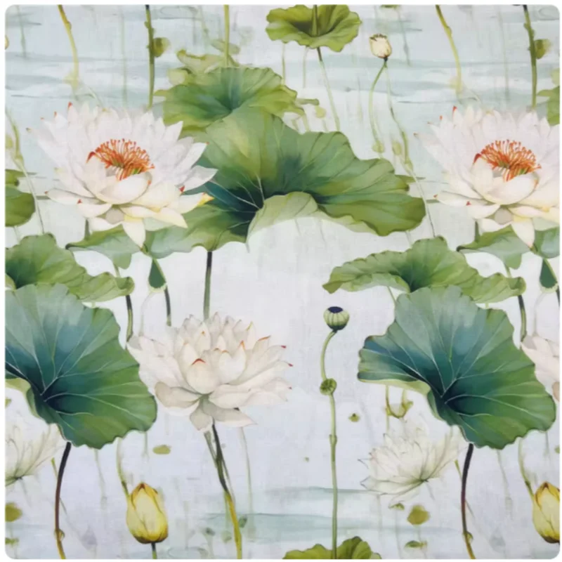 Summer Lotus Flower Printed Pure Cotton Fabric for Handmade Patchwork, Notebook Cover, Dress, Table Cloth, M193