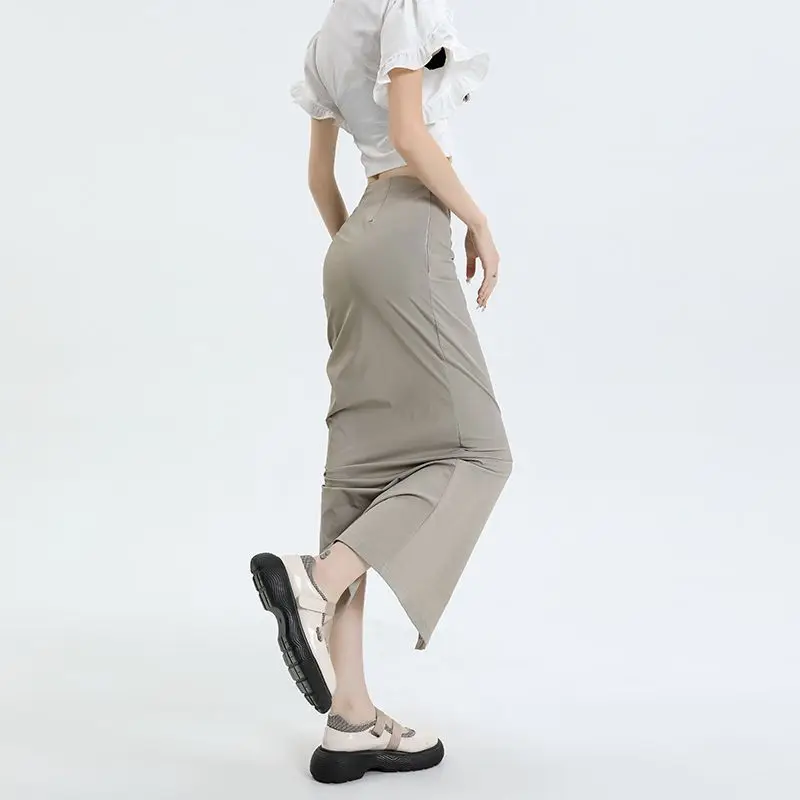 تنورة امرأة ملابس الشارع الشهير التنانير الطويلة النحيفة للنساء تنورة عالية الجودة غير المتماثلة امرأة 2025 الاتجاه عالية الخصر بدلة طويلة التنانير #4