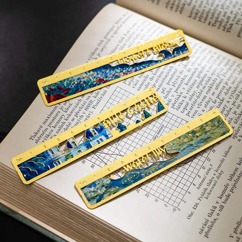 

Multifunctional Metal Ruler Bookmark Aesthetic Oil Painting Series Gift Book Accessories Student Reading Mark Measuring Tool