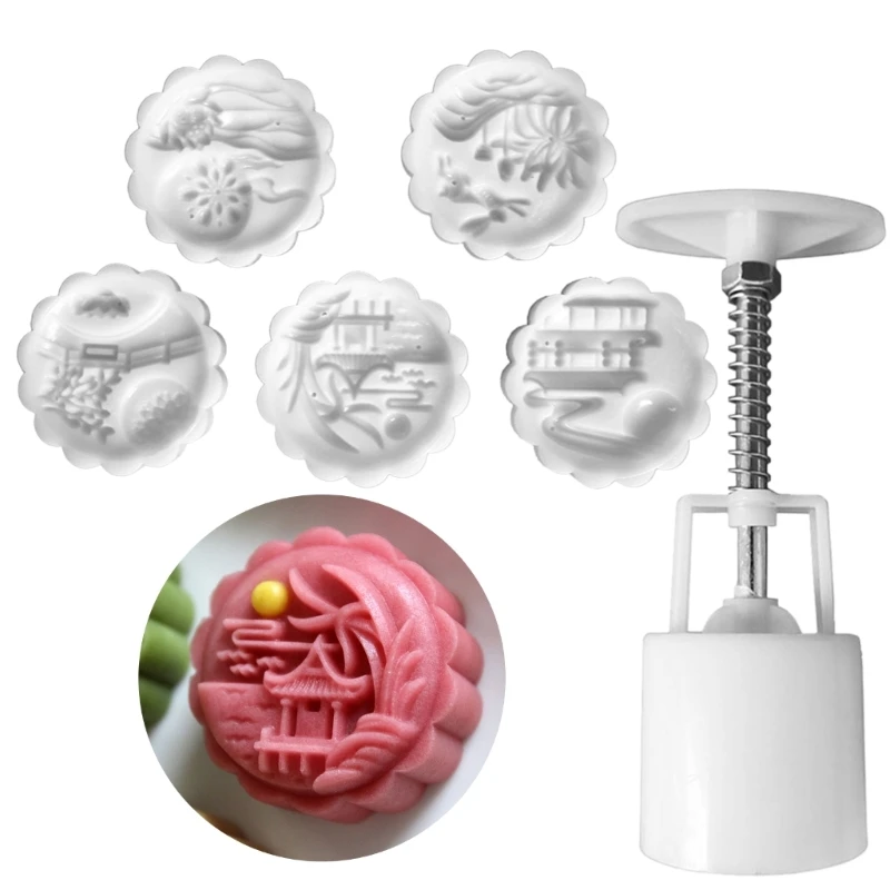 H7EA Delicate Patterned Delight Treat Crafting Molds Manual Mooncakes Press Embosser