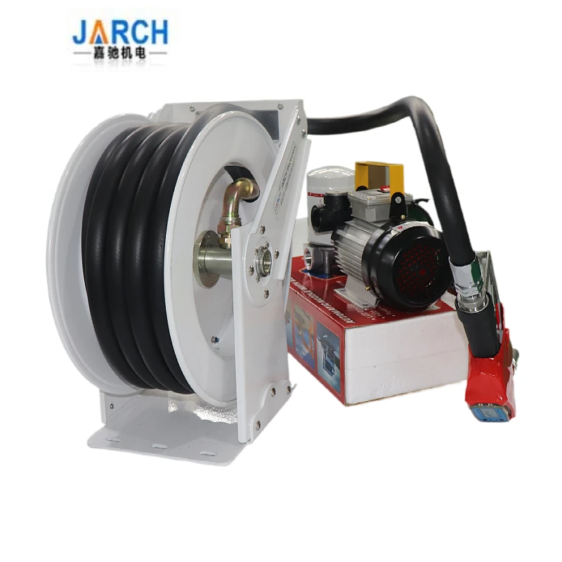 Automatic Retractable Diesel Oil Hose Reel Station Cord Drum With Large Flow Silent Dispenser Oil Pump Counter Meter