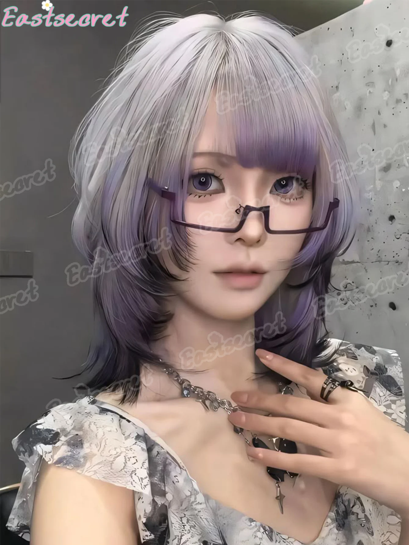 باروكات متوسطة مستقيمة ذات طبقات صناعية فضية ورمادية أرجوانية وبني وأسود أومبير باروكات ملونة للنساء شعر مستعار مقاوم للحرارة