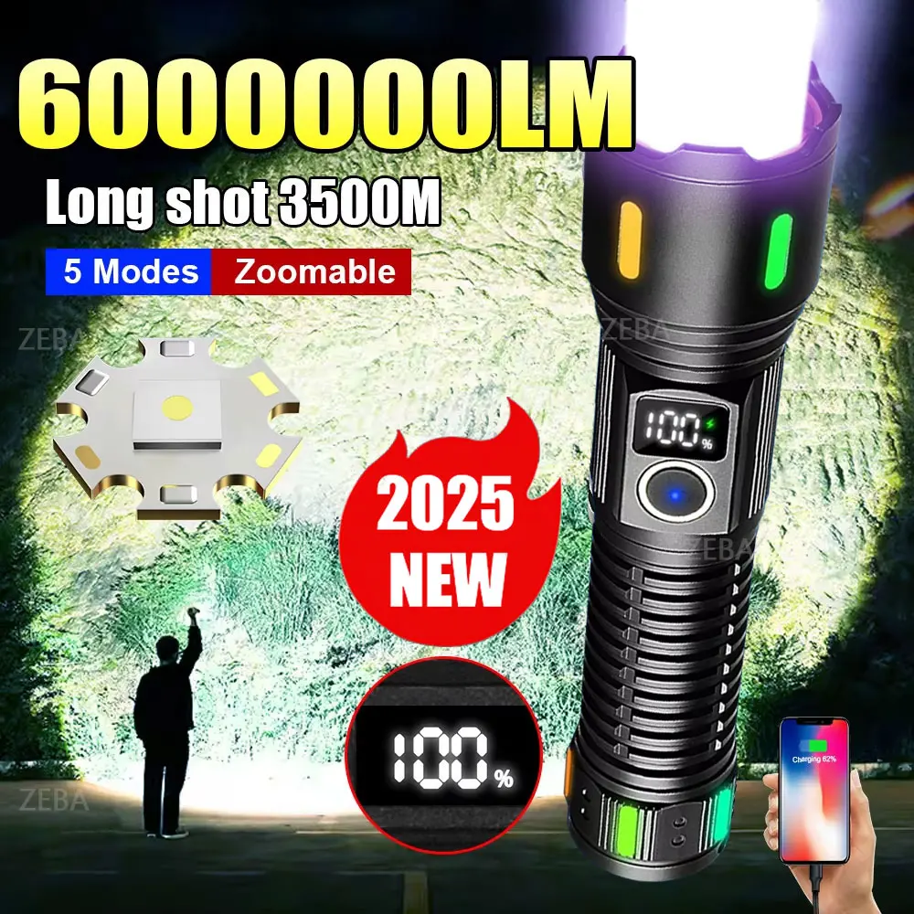 

Самый мощный светодиодный фонарь 60000000LM, дальность 3500 м, высокомощный перезаряжаемый тактический фонарь
