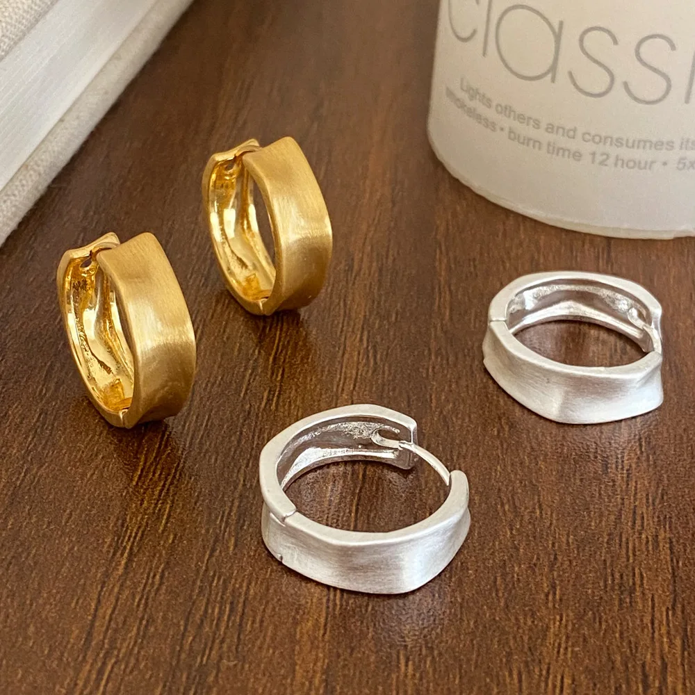 Earrings Minimalist Brushed Hoop Metal Alloy Gold Tone Women Lightweight Medium Versatile Daily Party Gift Chic