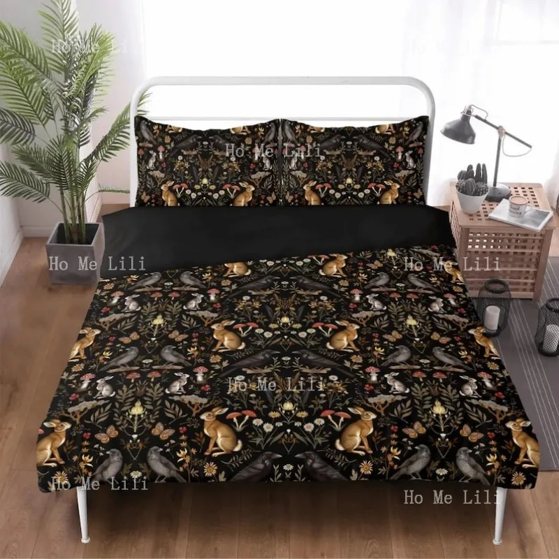 Комплект пододеяльников Black Forestcore, постельное белье Woodland Animals Ravens Rabbits