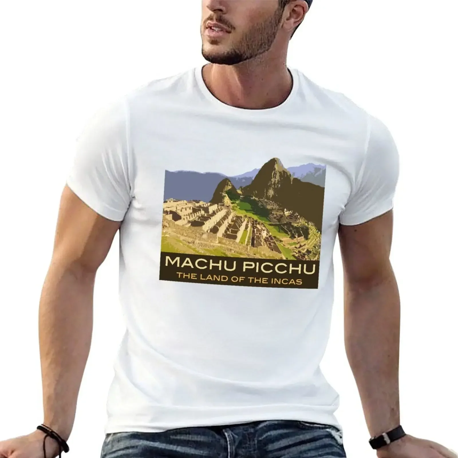 Machu Picchu Commemorative Souvenir Design, in Vintage Travel Poster Style T-Shirt tees Short sleeve tee mens shirts graphic tee