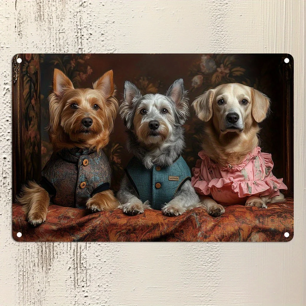 Vintage-Themed Tin Sign Featuring Traditional Hunting Dogs: Classic 