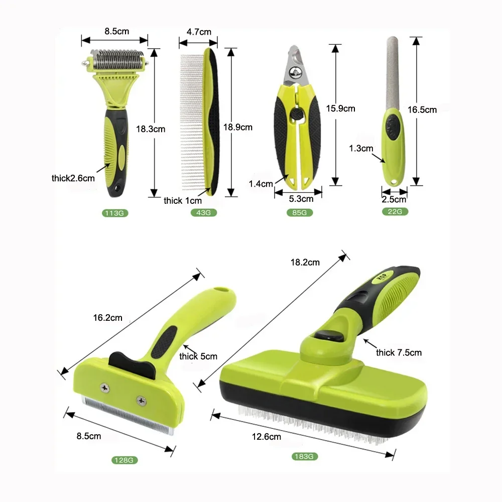 Dog Cat Grooming 6 in 1 Contains Slicker Brush  Deshedding Tool Dog Dematting Detangling Brush Grooming Comb Nail Clipper